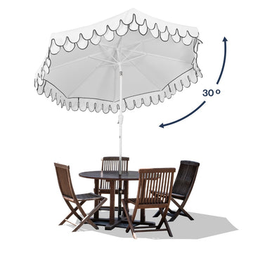 Tracy 9 ft. Classic MidCentury Scalloped Fringe Market Patio Umbrella